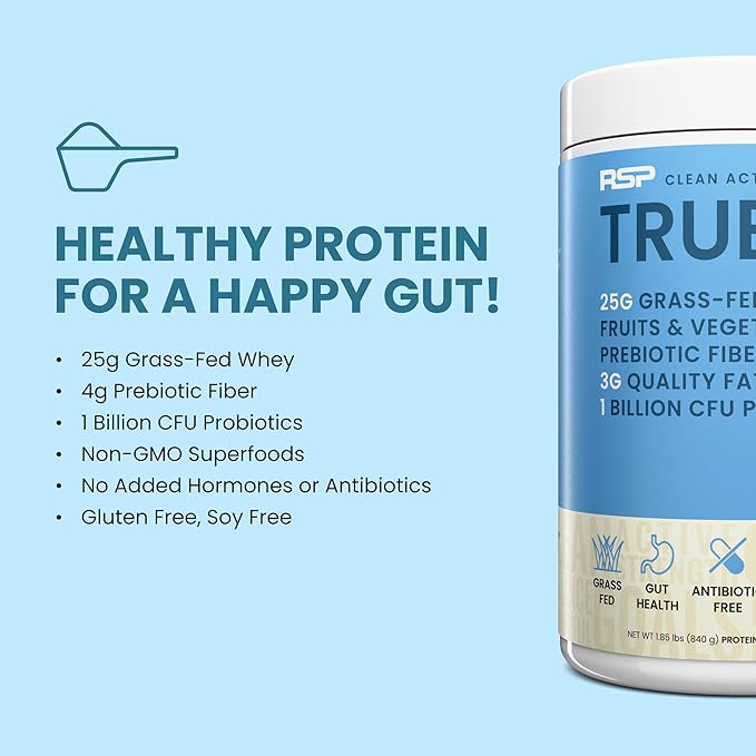 TrueFit Gut Healthy Protein Powder, Grass-Fed Whey Meal Replacement Shake with Prebiotics