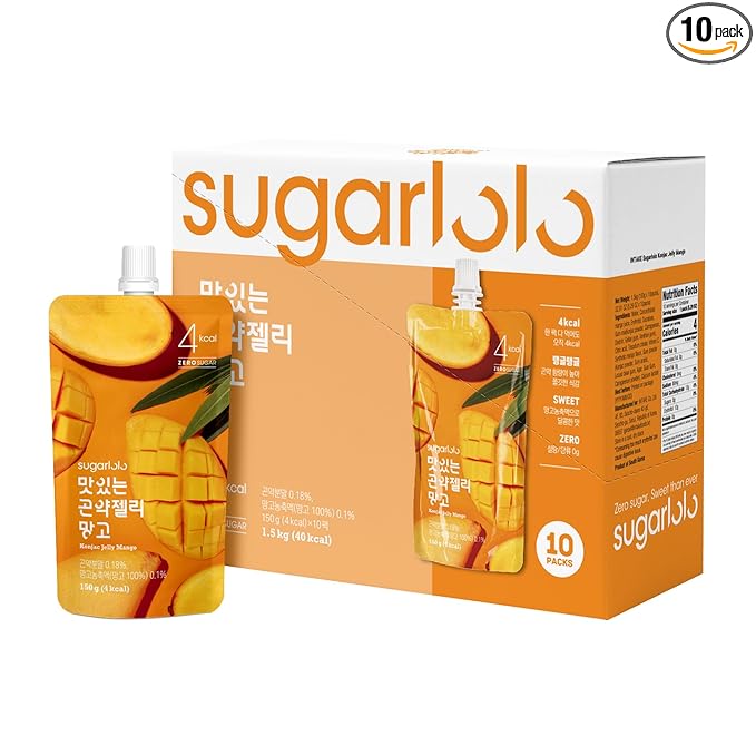 Sugarlolo Konjac Sweet Mango Jelly Snack - Vegan Jello with Zero Sugar | Only 4 Calories per Pouch
