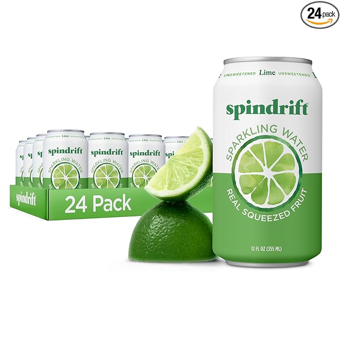 Spindrift Sparkling Water, Lime Flavored, Made with Real Squeezed Fruit, 12 Fl Oz Cans, Pack of 24