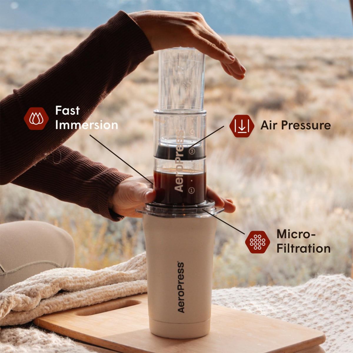 AeroPress Go Plus Portable Coffee Maker Kit, Cream