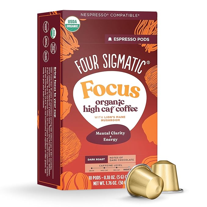 Four Sigmatic Focus High Caffeine Coffee Pods Compatible with Nespresso Original | Organic Dark