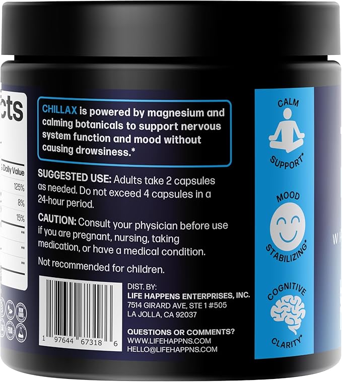 Life Happns Chillax, Calm Support Supplement, L Theanine, Magnesium, GABA and Saffron Supplements
