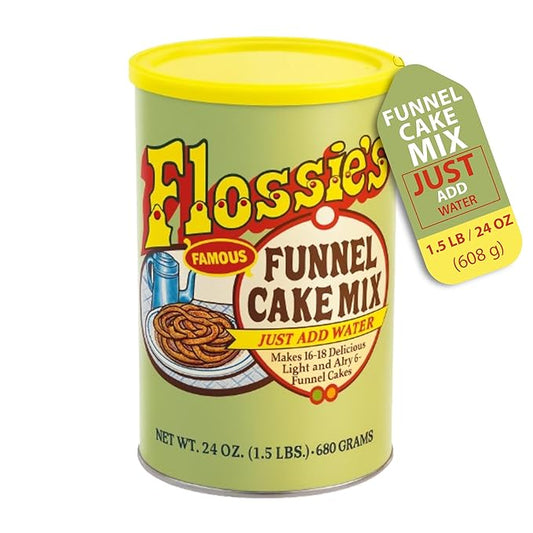 Flossie???Famous Funnel Cake Mix, 24 oz ??Resealable & Reusable Packaging, Make Authentic Carnival
