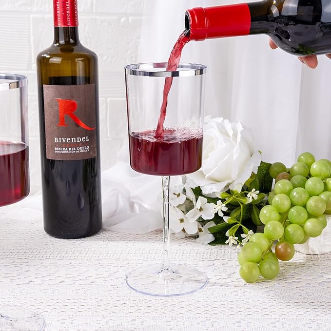 Ciaell 12 Pack Plastic Wine Glasses - 10 Oz Plastic Wine Glasses with Stem - Square Silver