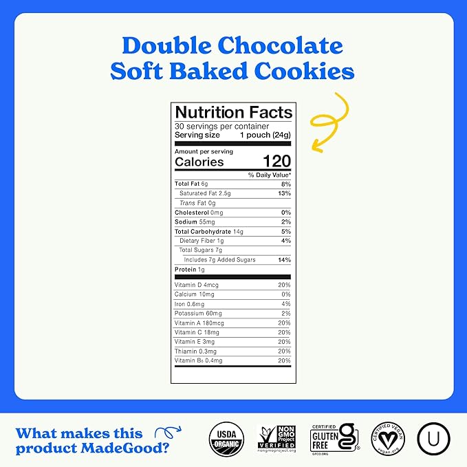 MadeGood Double Chocolate Soft Baked Mini Cookies (30 Count - 0.85 Oz Each) Allergy Friendly