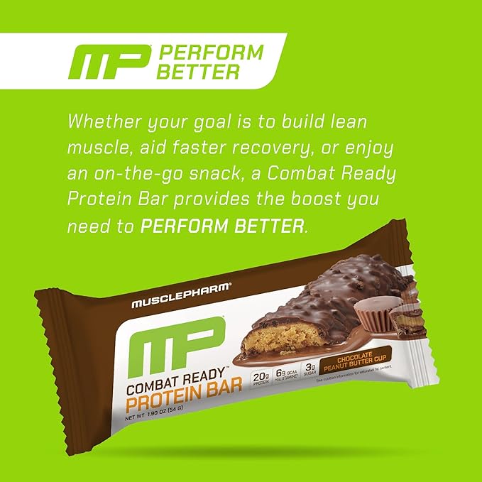MusclePharm Combat Ready Chocolate Peanut Butter Cup, High Protein Bars, Combat Cravings, Fuel