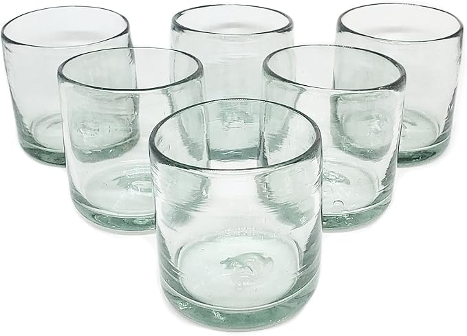 Clear Blown 8 oz DOF Rocks Glasses (set of 6) Mexican Handmade Glassware, Recycled Glass