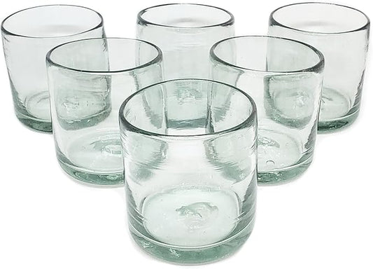 Clear Blown 8 oz DOF Rocks Glasses (set of 6) Mexican Handmade Glassware, Recycled Glass