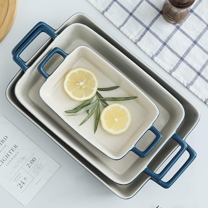 KOOV Bakeware Set, Ceramic Baking Dish, Rectangular Baking Pans Set, Casserole Dish for Cooking