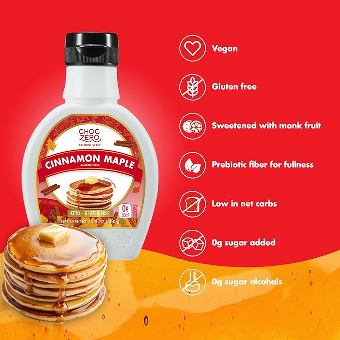 ChocZero Cinnamon Maple Syrup ??Sugar-Free, Keto Friendly, High Fiber, Monk Fruit Sweetened, Low