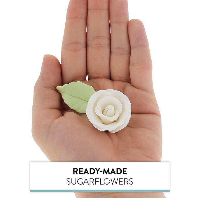 Global Sugar Art Premium Wedding & Party Edible Rose Cake & Cupcake Sugar Flowers, White, 24 Count