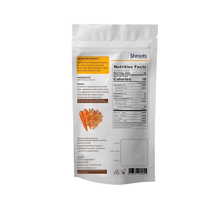 SHROOTS Dehydrated Carrot Flakes Pure Vegetarian Gluten-Free No Added Salt Easy Cooking Essential
