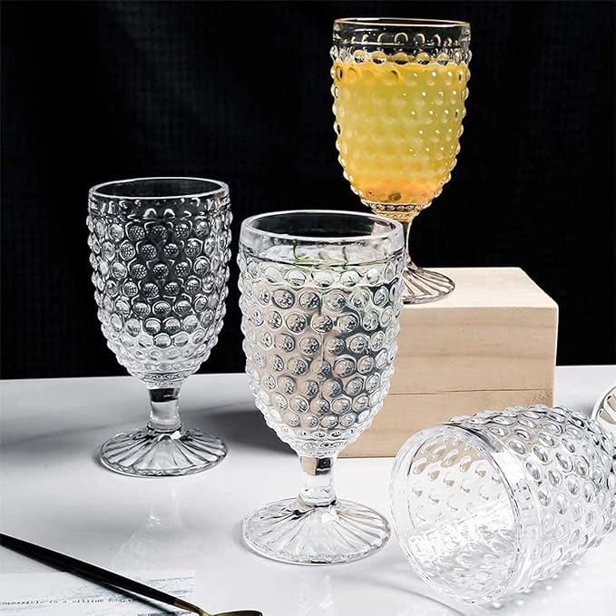Hobnail Drinking Glasses Goblet Water set of 6, 13 oz Iced Tea Glasses Ideal for Soda Wine Milk