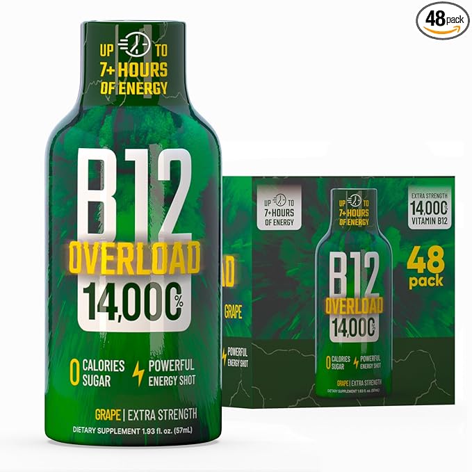 B12 Overload Extra Strength Energy Shot ??Grape ??260mg Caffeine, 14000% B12, Electrolytes ??Energy