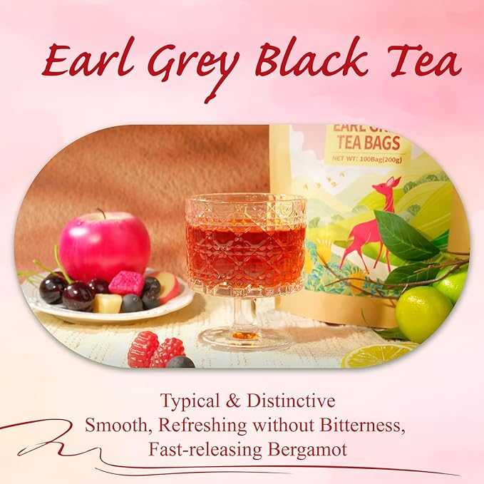 WT WEETEE Earl Grey Tea Bags, 100 Count Black Tea Flavored with Bergamot Orange, Resealable Kraft