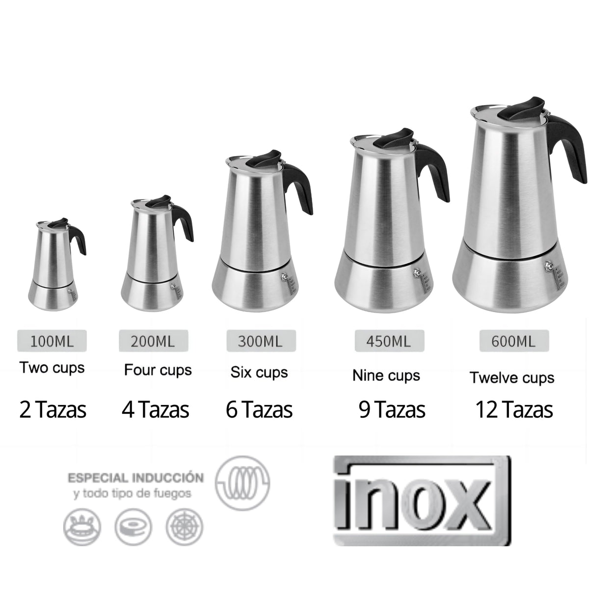 Solazzia 6 Cup Stovetop Espresso Maker Matte Stainless Steel Moka Pot Italian and Cuban Mocha
