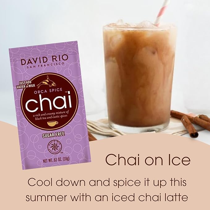 Orca Spice Reduced Calorie Chai Tea Latte Mix, .63 Oz (Pack of 48), Single Serve Packets, Black