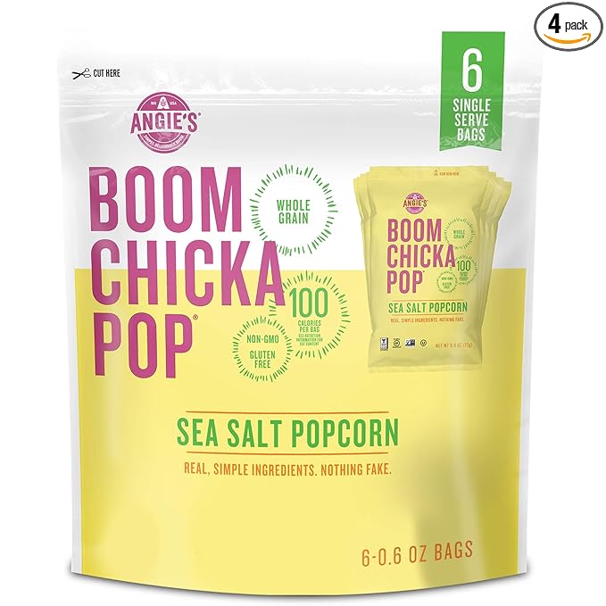 Angie?셲 BOOMCHICKAPOP Sea Salt Popcorn, 0.6 Ounce Bag, 6 Count (Pack of 4)