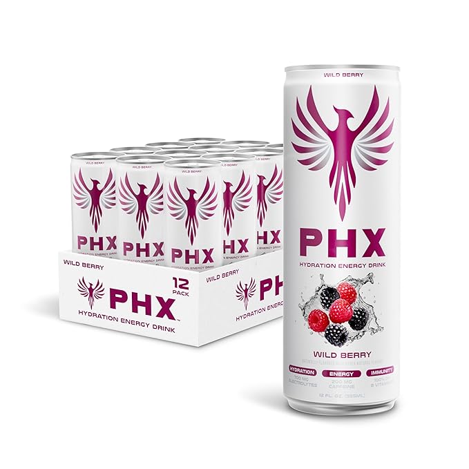PHX Hydration Energy Drink - 700mg Electrolytes, 200mg Natural Green Tea Caffeine, 100% Daily Value