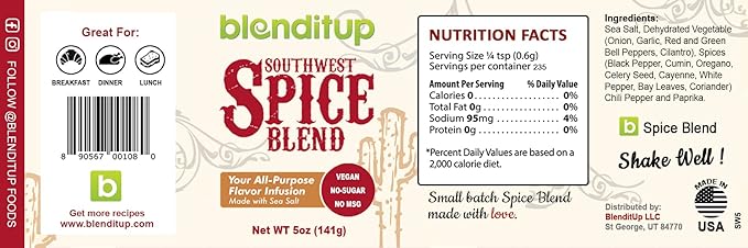 Southwest Spice Blend | Gourmet Spices with Sea Salt | Healthy to Add to Any Dish | Low Sodium, No