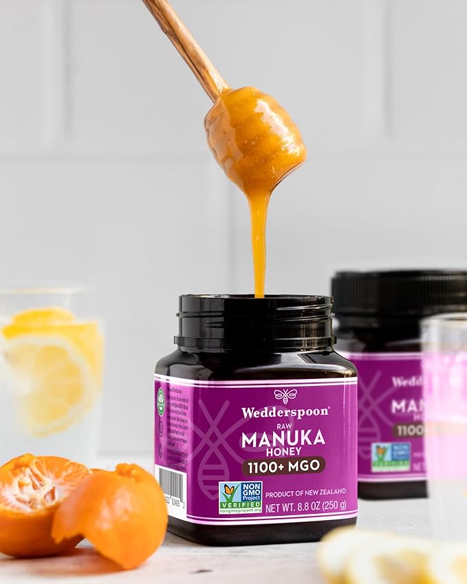 Wedderspoon Raw Premium Manuka Honey, 1100+ MGO, 8.8 Oz, Unpasteurized New Zealand Honey, From Our