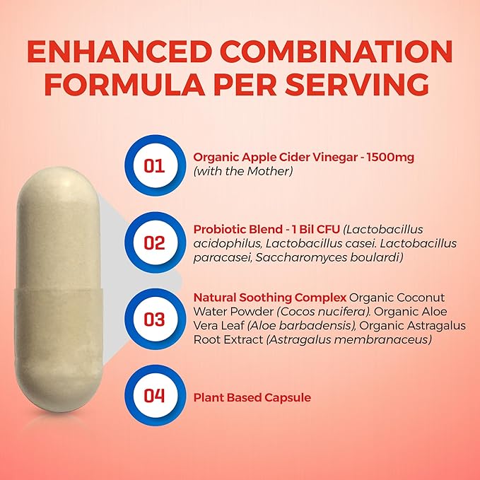 Apple Cider Vinegar Capsules - (120 Veggie Capsules) Organic ACV Supplement with Probiotics