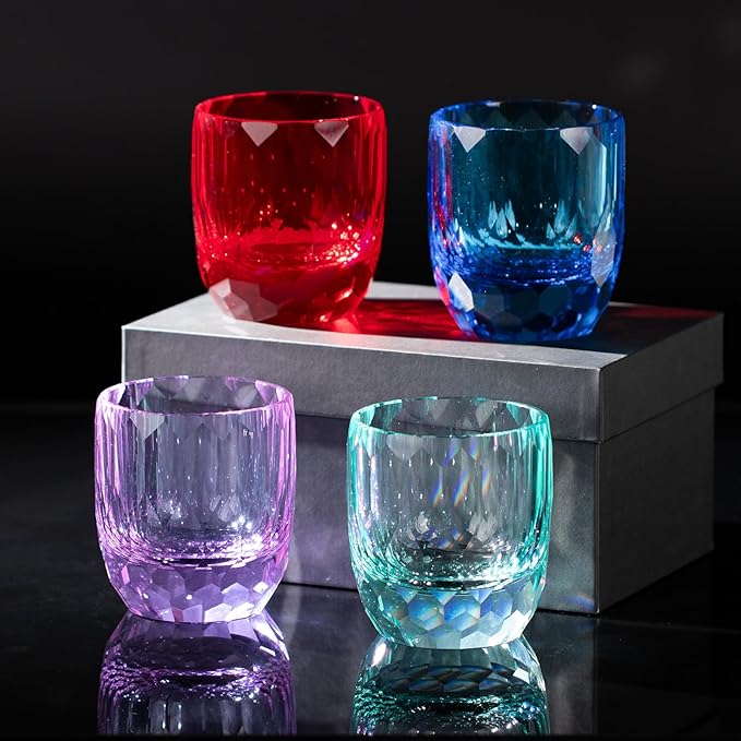 KAMMAK Crystal Whiskey Glasses Set of 2, 7oz Old Fashioned Glasses Stemless, Hand Blown Colored