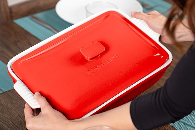 Stoneware Casserole Dish Bakeware Set with Lid, Covered Rectangular Dinnerware, Extra Large 4.23