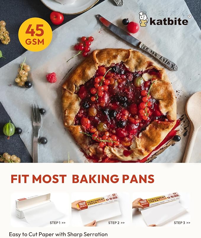 Katbite 15in x 242ft, 300 Sq.Ft Value Pack Parchment Paper Roll for Baking, Parchment Baking Paper