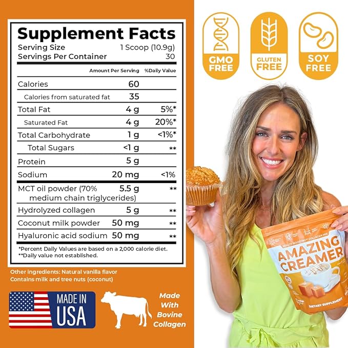 Superfoods Company Amazing Creamer with Collagen - Keto Creamer-Hyaluronic Acid & MCT Oil - Brain