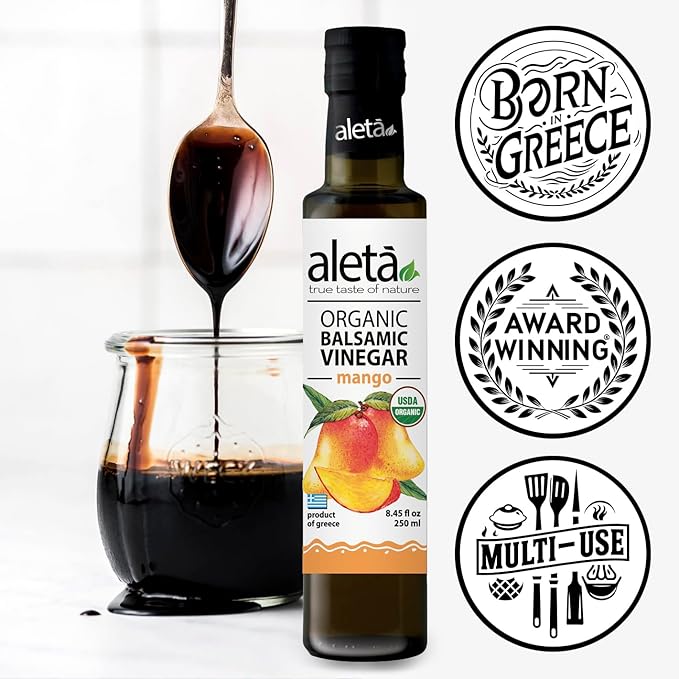Aleta Farms Balsamic Vinegar, Mango Infused Organic Balsamic Vinegar, Aged, Flavored, USDA Organic