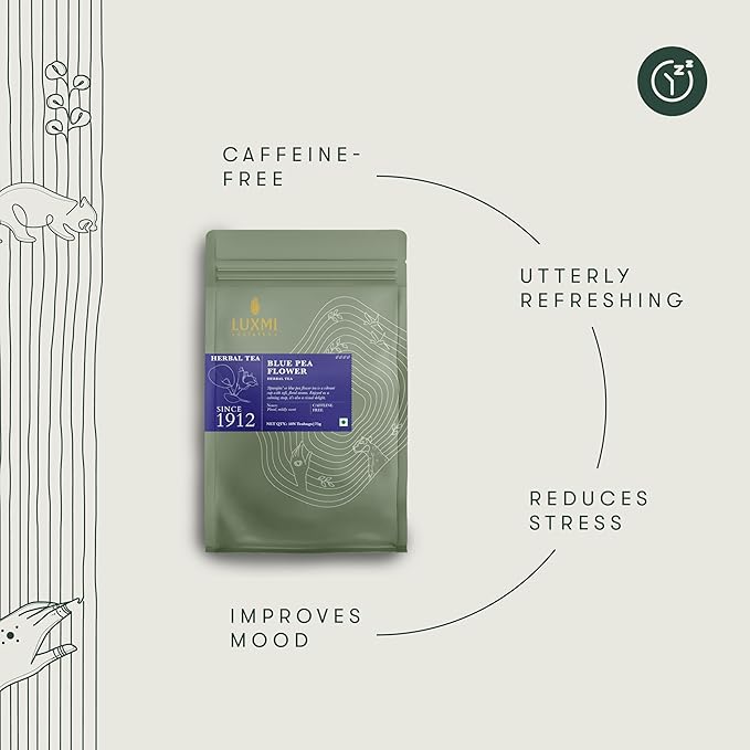 Luxmi Estates Butterfly Pea Flower Organic Blue Pea Flower Tea (50 Tea Bags) Caffeine Free Tea Bags