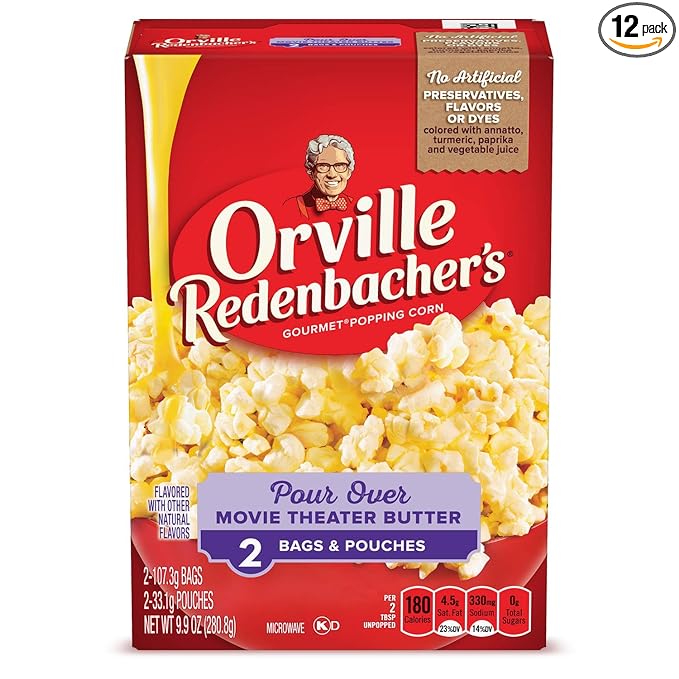 Orville Redenbacher's Microwave Popcorn, Pour Over Movie Theater Butter, 2-Count (12 Boxes)