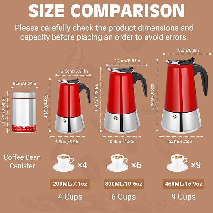 Moka Pot, 6 Cups (10.6 oz) Stovetop Espresso Maker, 304 Stainless Steel Moka Pot, Induction
