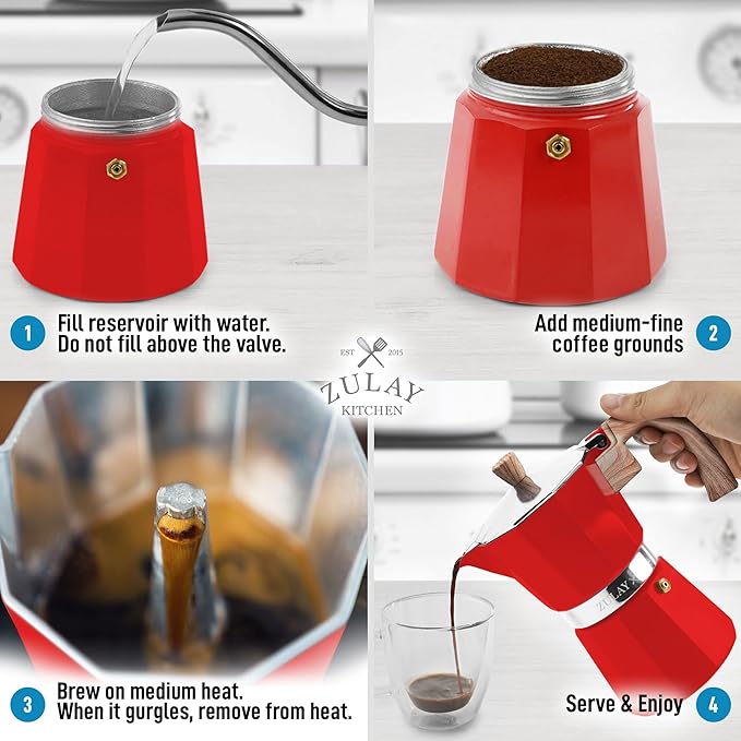 Zulay Kitchen Stovetop Espresso Maker - Moka Pot 6 Espresso Cups - Percolator Coffee Maker for