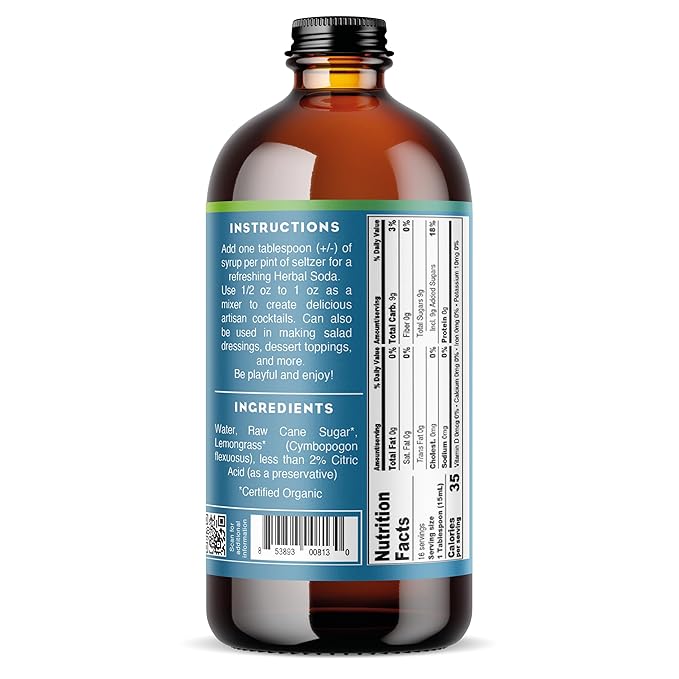 Bluestem Botanicals Organic Lemongrass Simple Syrup, 8 oz, Cocktail and Mocktail Mixer for Drinks