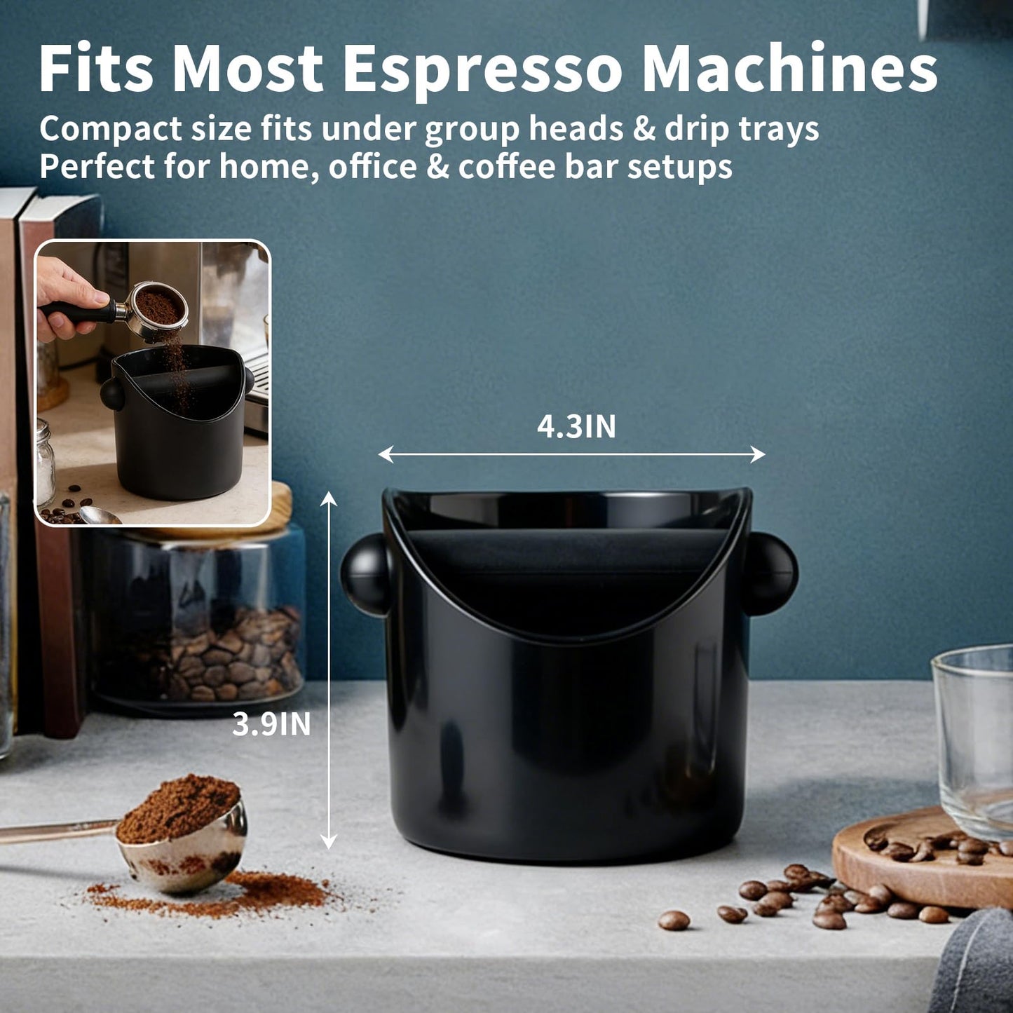 Espresso Knock Box, 4.6-Inch Compact Coffee Grounds Container