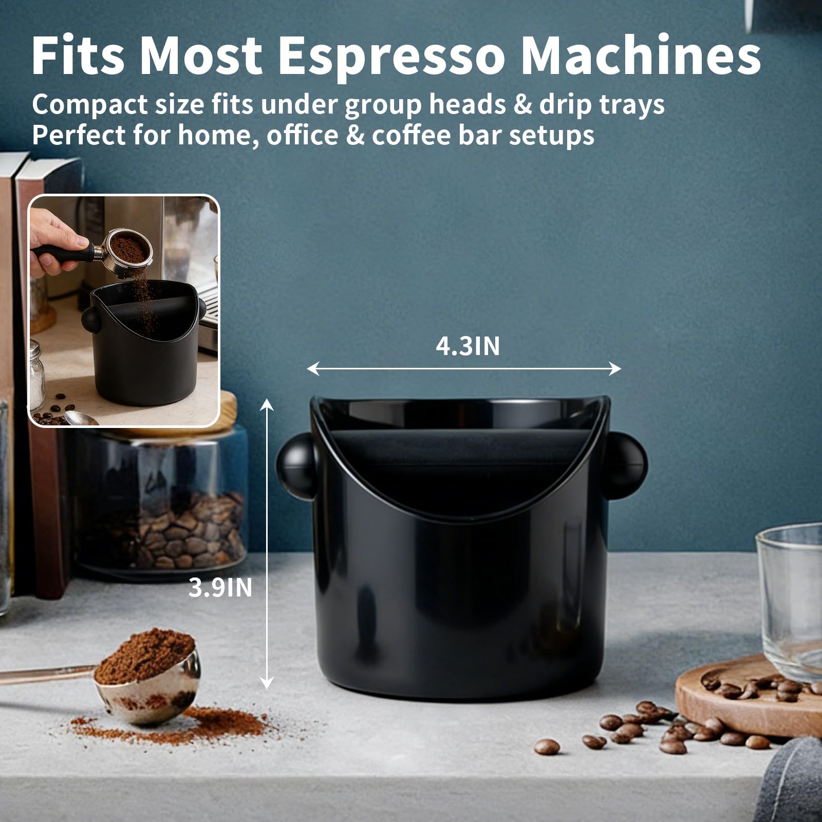 Espresso Knock Box, 4.6-Inch Compact Coffee Grounds Container