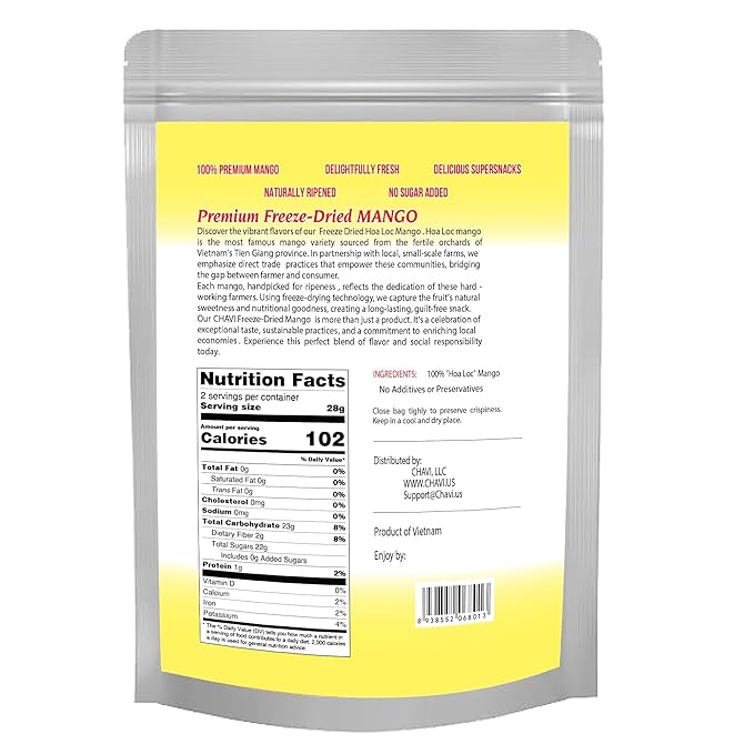 CHAVI Freeze-Dried Diced Mango | 4 oz | Pack of 2 x 2 oz | Healthy 1 Ingredient Superfood