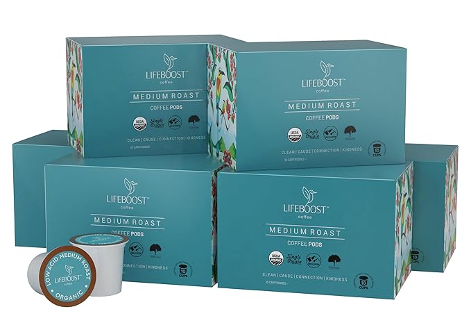 Lifeboost Medium Roast Low Acid Coffee K Cups - Single Origin Mold Free Non-GMO Organic Coffee Pods