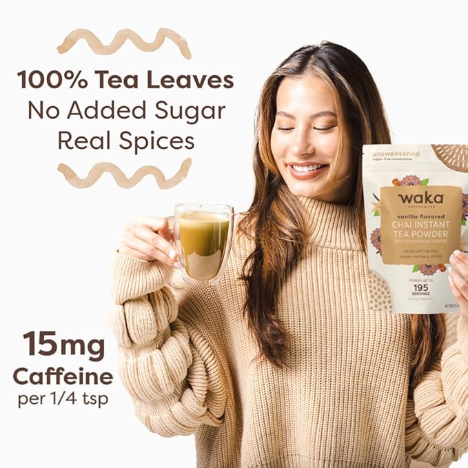 Waka Vanilla Chai Tea Mix - 100% Tea Leaves from India, Natural Spices, Unsweetened Tea Powder - No