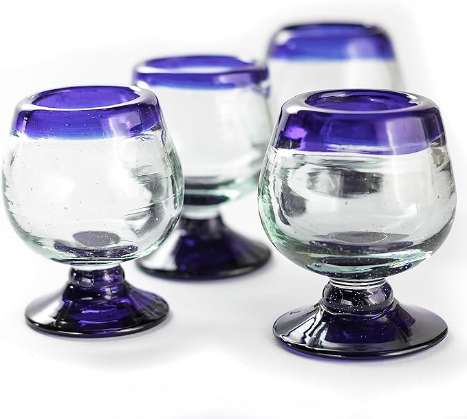 Authentic Mexican Tequila Hand Blown Shot Glasses - Set of 4-2 oz - Mini Glass Snifters - Heavy