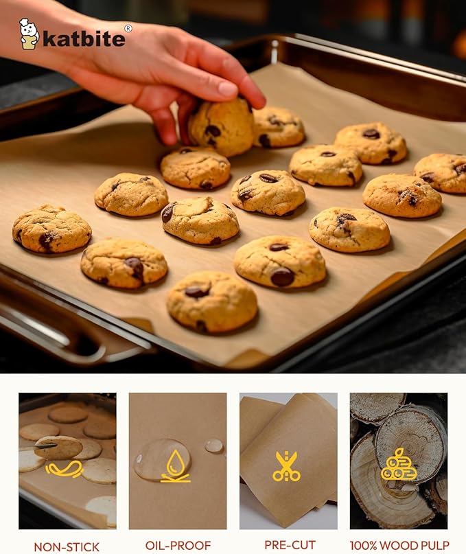 Katbite Unbleached Parchment Paper Baking Sheets, 120Pcs 12x16 Inch Precut Parchment Paper for