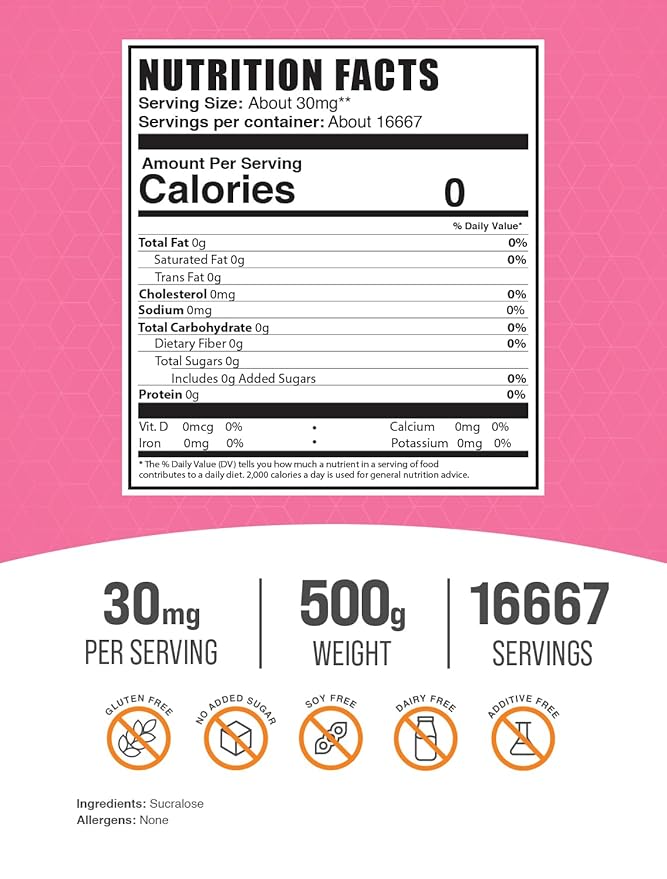 BulkSupplements.com Sucralose Powder - Sucralose Sweetener, Sugar Substitute for Baking - Zero