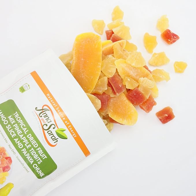 Anna and Sarah, Unsulphured Tropical Dried Fruit Mix Pineapple Tidbits, Mango Slice and Papaya