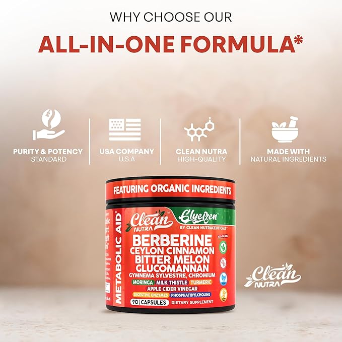 Clean Nutra Berberine and Ceylon Cinnamon Supplement Bitter Melon Glucomannan Gymnema Sylvestre