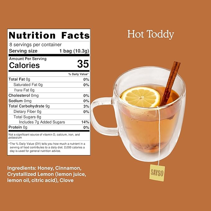 SAYSO Hot Toddy Cocktail Tea Bags - Infuses with Cold Water, Premium Craft with Honey, Cinnamon