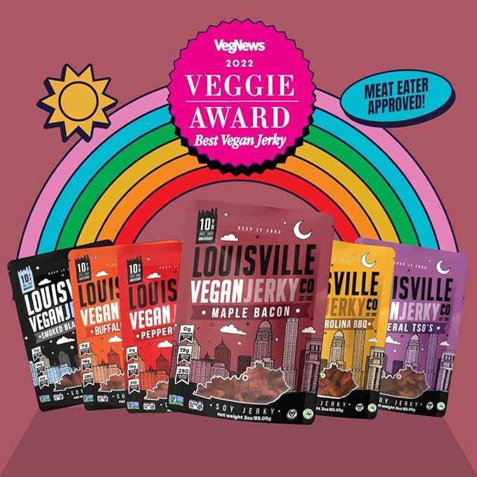 Louisville Vegan Jerky Co. Best Sellers 1 Variety Bundle Vegan Jerky 3 oz. 3 pack (Smoky Carolina