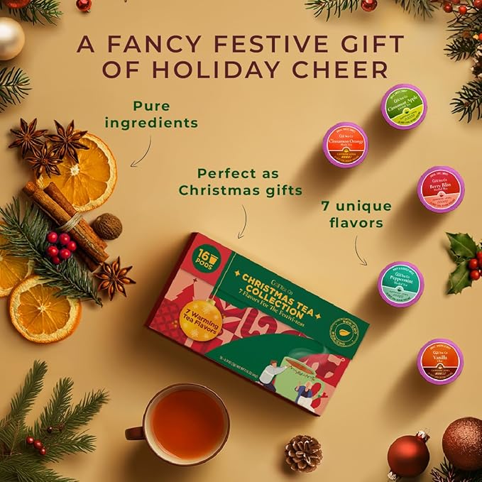 Gya Tea Co Christmas Collection Tea Gift Set (16 ct) - Assorted Tea Pod Variety Pack with 7 Warm