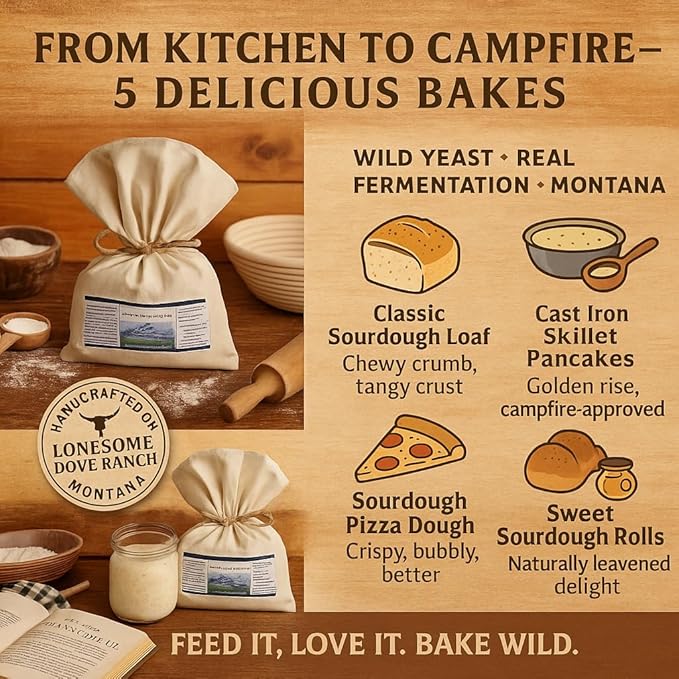 Bounty Foods Montana Sourdough Starter Set ??16 oz Artisan Bread Kit in Western-Style Burlap Bag